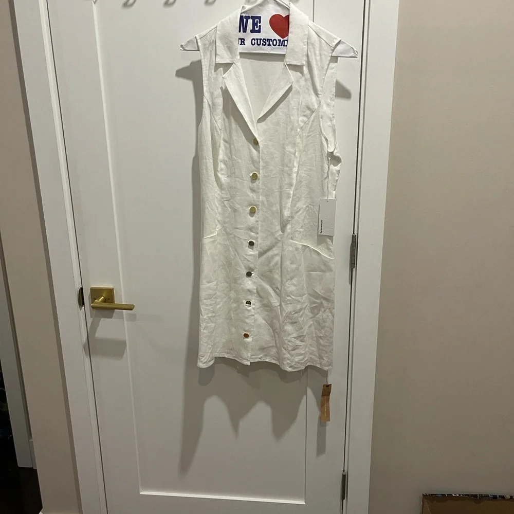 Reformation Aida Linen White Button-Down Mini Dress - Picture 5 of 9